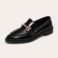 Mocassin Femme Élégant En Cuir À Boucle Dorée - vue 3/4