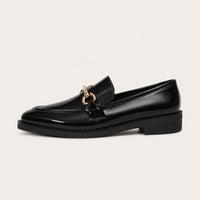Mocassin Femme Élégant En Cuir À Boucle Dorée - vue de côté