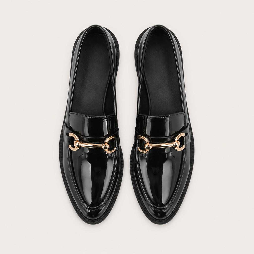 Mocassin Femme Élégant En Cuir À Boucle Dorée - vue du dessus