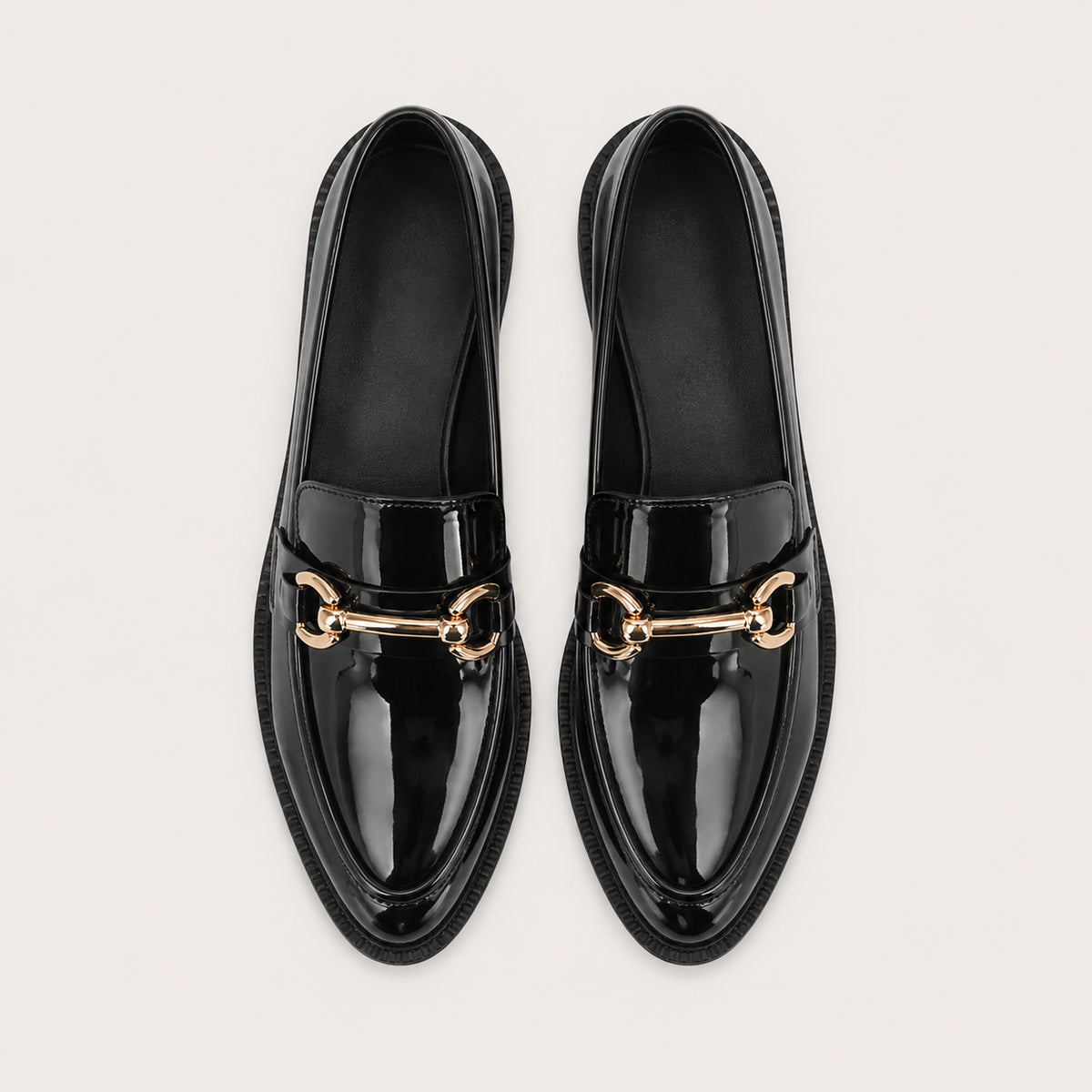 Mocassin Femme Élégant En Cuir À Boucle Dorée - vue du dessus