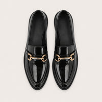 Mocassin Femme Élégant En Cuir À Boucle Dorée - vue du dessus