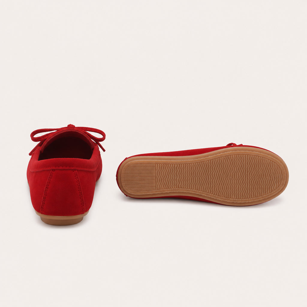 Mocassin Femme En Suédine Rouges - vue de la semelle