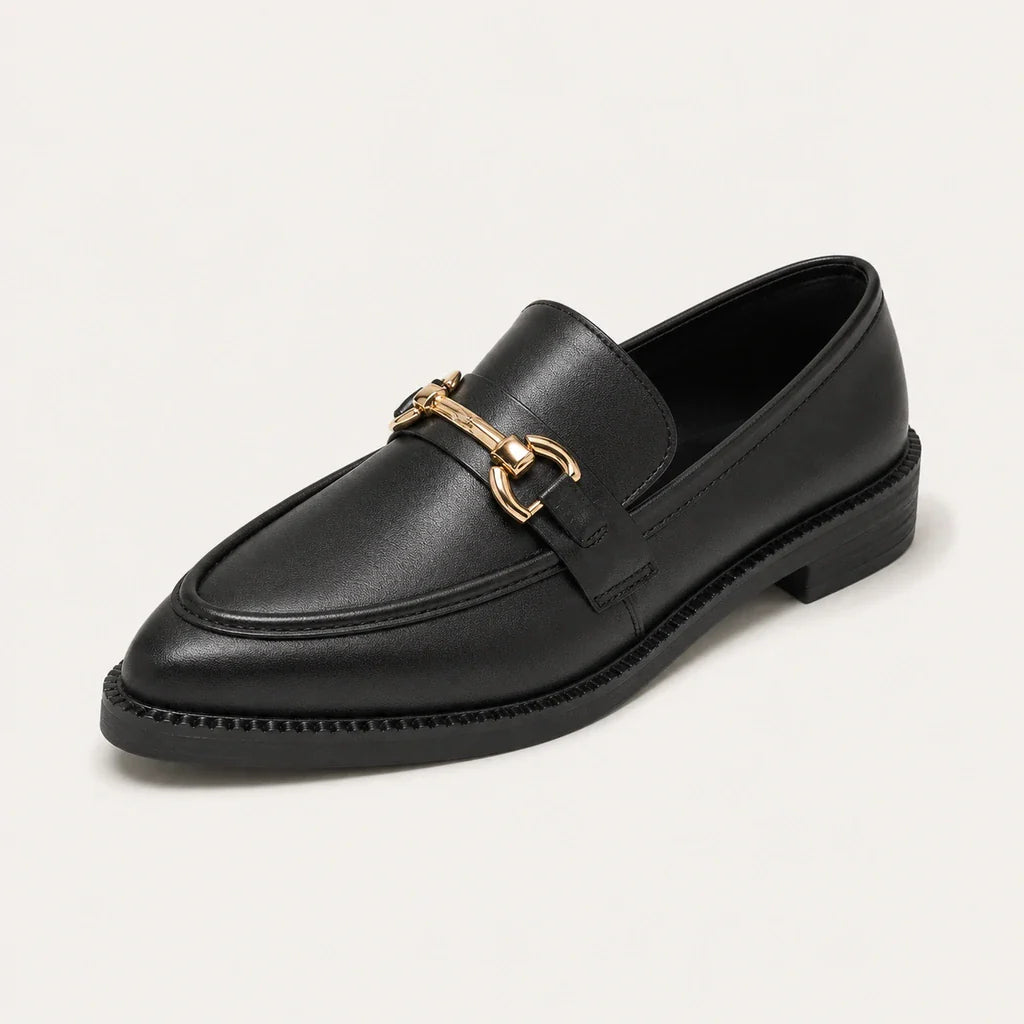 Mocassin Femme Noir En Cuir À Boucle - vue 3/4