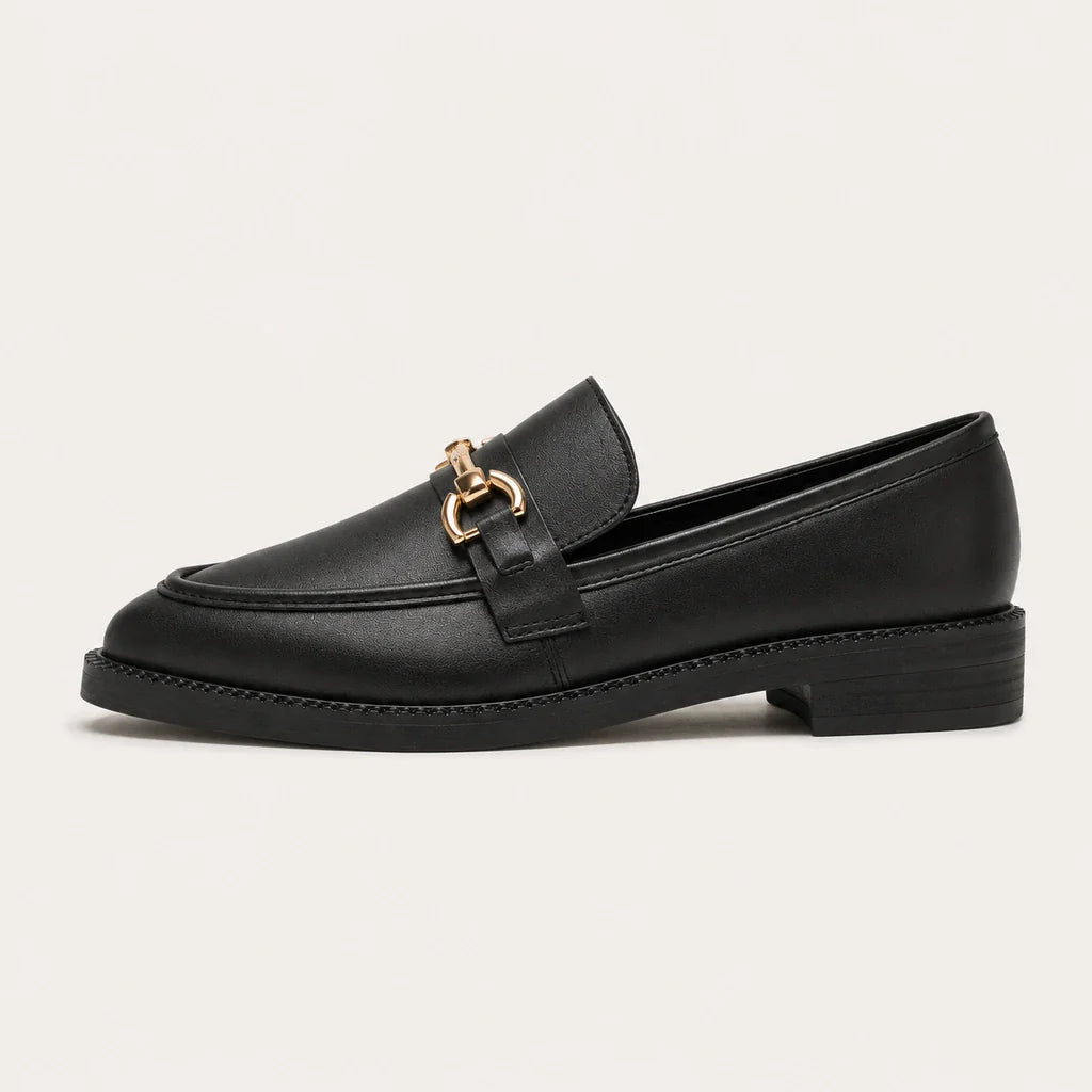 Mocassin Femme Noir En Cuir À Boucle - vue de côté