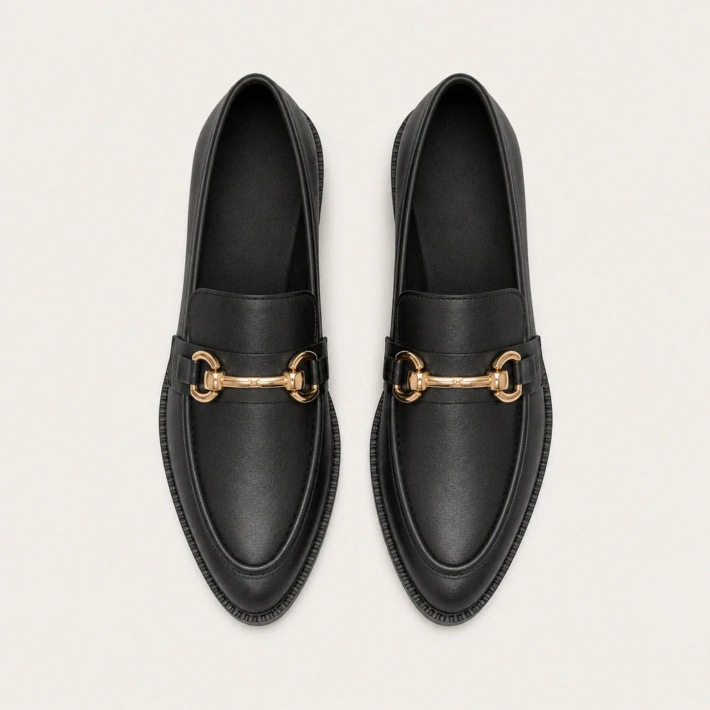 Mocassin Femme Noir En Cuir À Boucle - vue du dessus