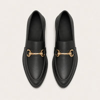 Mocassin Femme Noir En Cuir À Boucle - vue du dessus