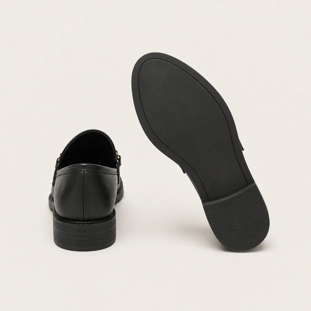 Mocassin Femme Noir En Cuir À Boucle - vue de la semelle