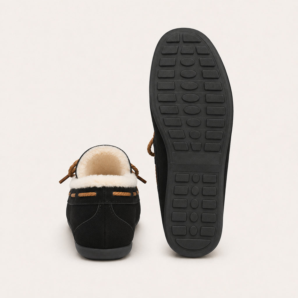 Mocassin Femme Noir Fourrés D'Hiver - vue 3/4