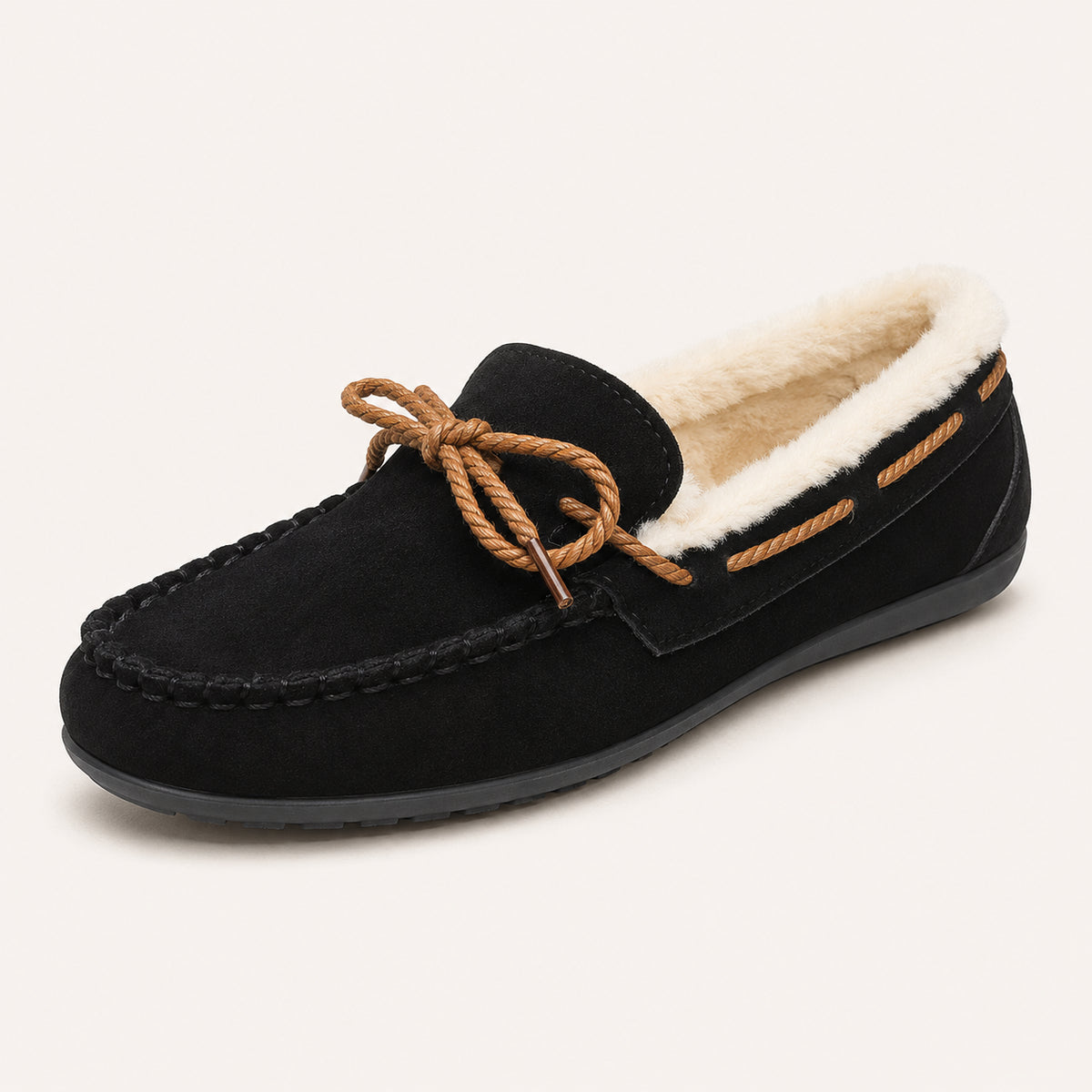 Mocassin Femme Noir Fourrés D'Hiver - vue 3/4