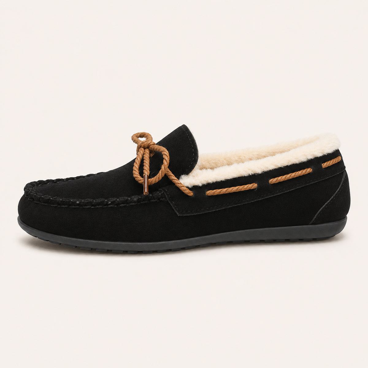Mocassin Femme Noir Fourrés D'Hiver - vue de côté