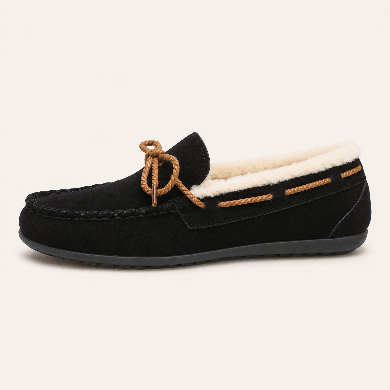 Mocassin Femme Noir Fourrés D'Hiver - vue de côté