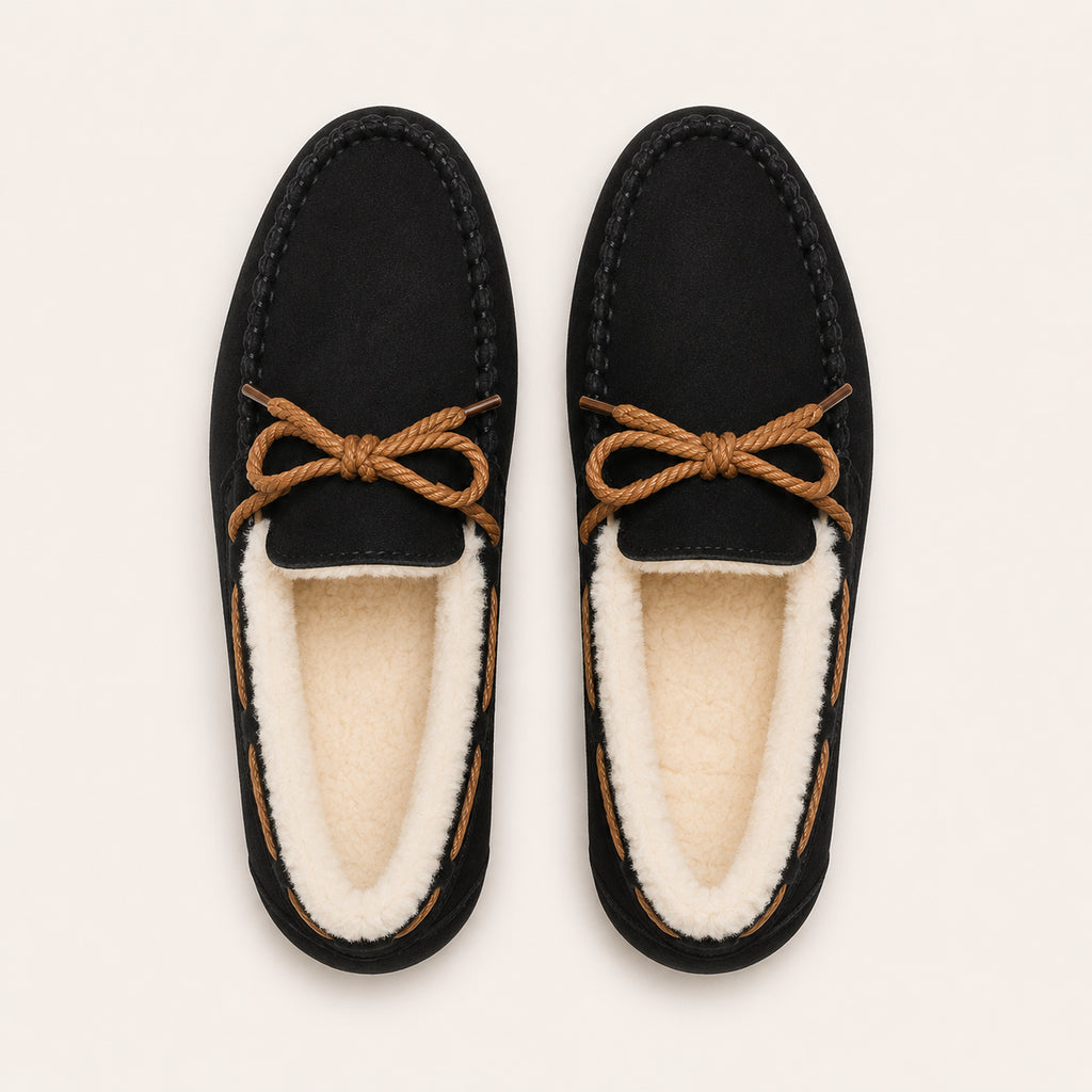 Mocassin Femme Noir Fourrés D'Hiver - vue du dessus