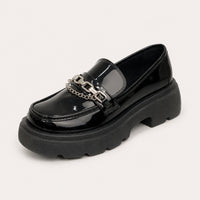 Mocassin Femme Vernis À Plateforme Avec Chaîne Métallique - vue 3/4