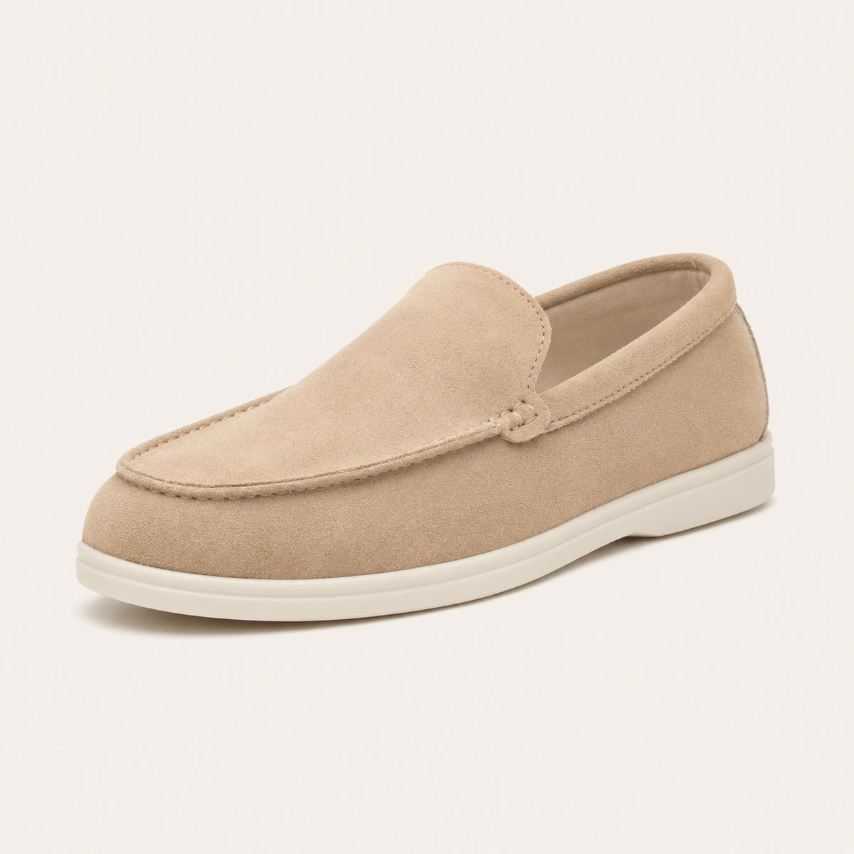 Mocassin Homme Beige En Suédine Sans Lacets - vue 3/4
