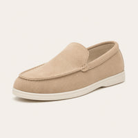Mocassin Homme Beige En Suédine Sans Lacets - vue 3/4