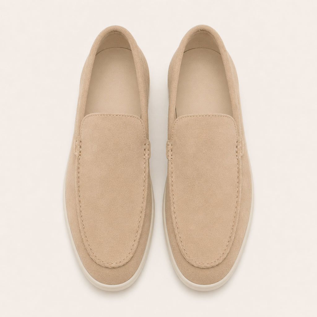 Mocassin Homme Beige En Suédine Sans Lacets - vue du dessus