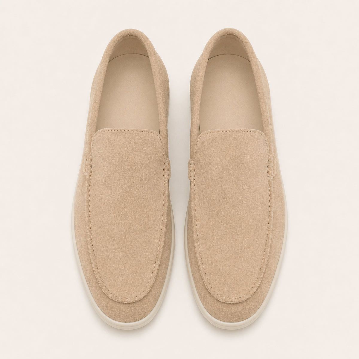 Mocassin Homme Beige En Suédine Sans Lacets - vue du dessus