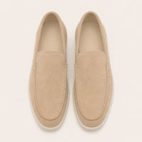 Mocassin Homme Beige En Suédine Sans Lacets - vue du dessus