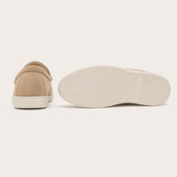Mocassin Homme Beige En Suédine Sans Lacets - vue de la semelle