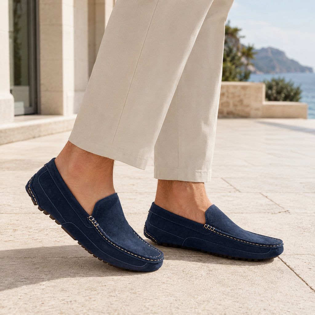 Mocassin Homme Bleu Marine En Daim - porté
