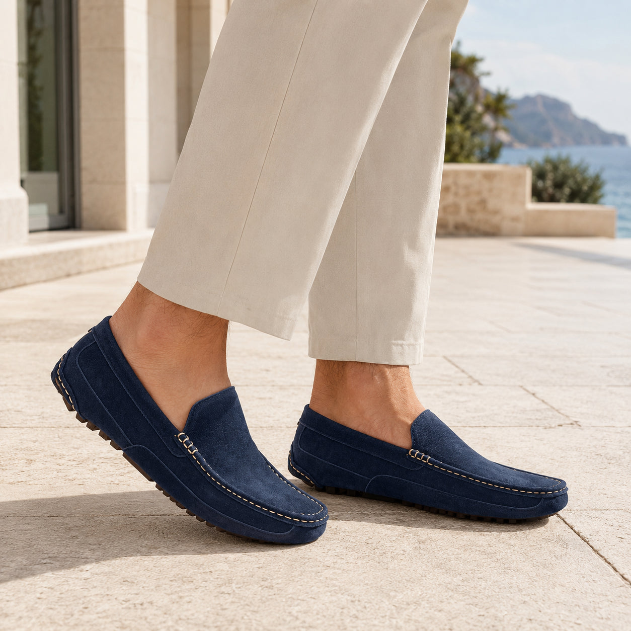 Mocassin Homme Bleu Marine En Daim - porté