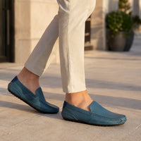 Mocassin Homme Cuir Bleu - porté