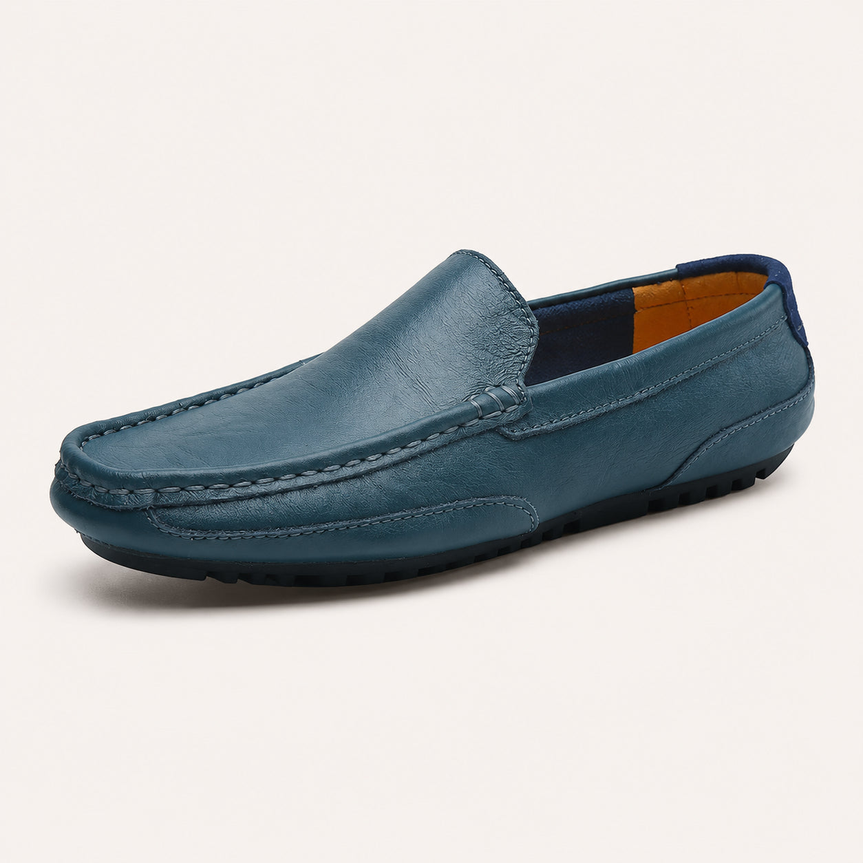 Mocassin Homme Cuir Bleu - vue 3/4