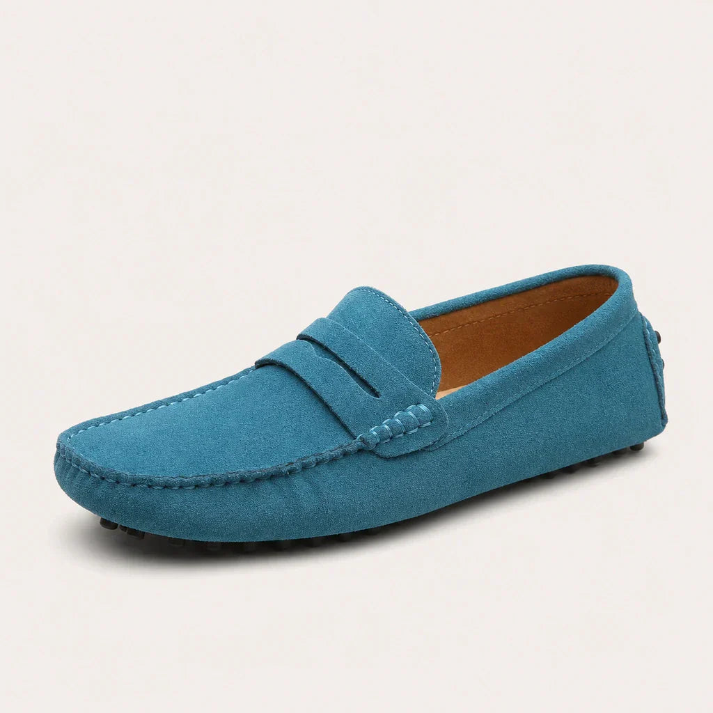 Mocassin Homme En Daim Bleu - vue 3/4