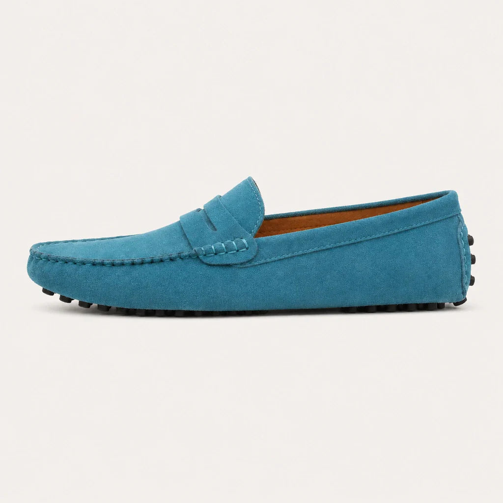 Mocassin Homme En Daim Bleu - vue de côté