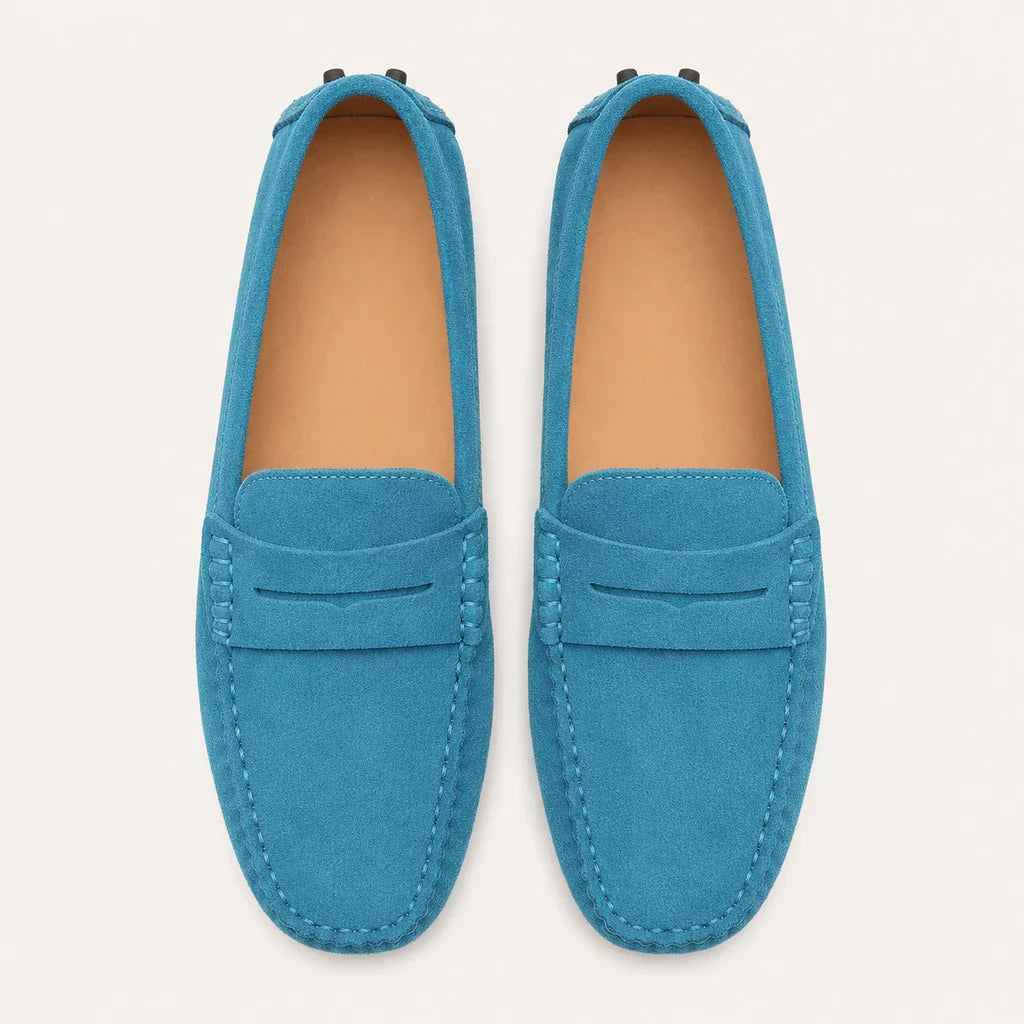 Mocassin Homme En Daim Bleu - vue du dessus