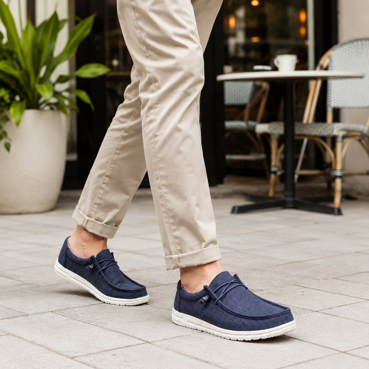 Mocassin Homme En Toile Bleu - vue 3/4
