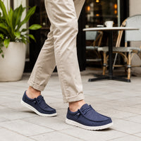 Mocassin Homme En Toile Bleu - vue 3/4