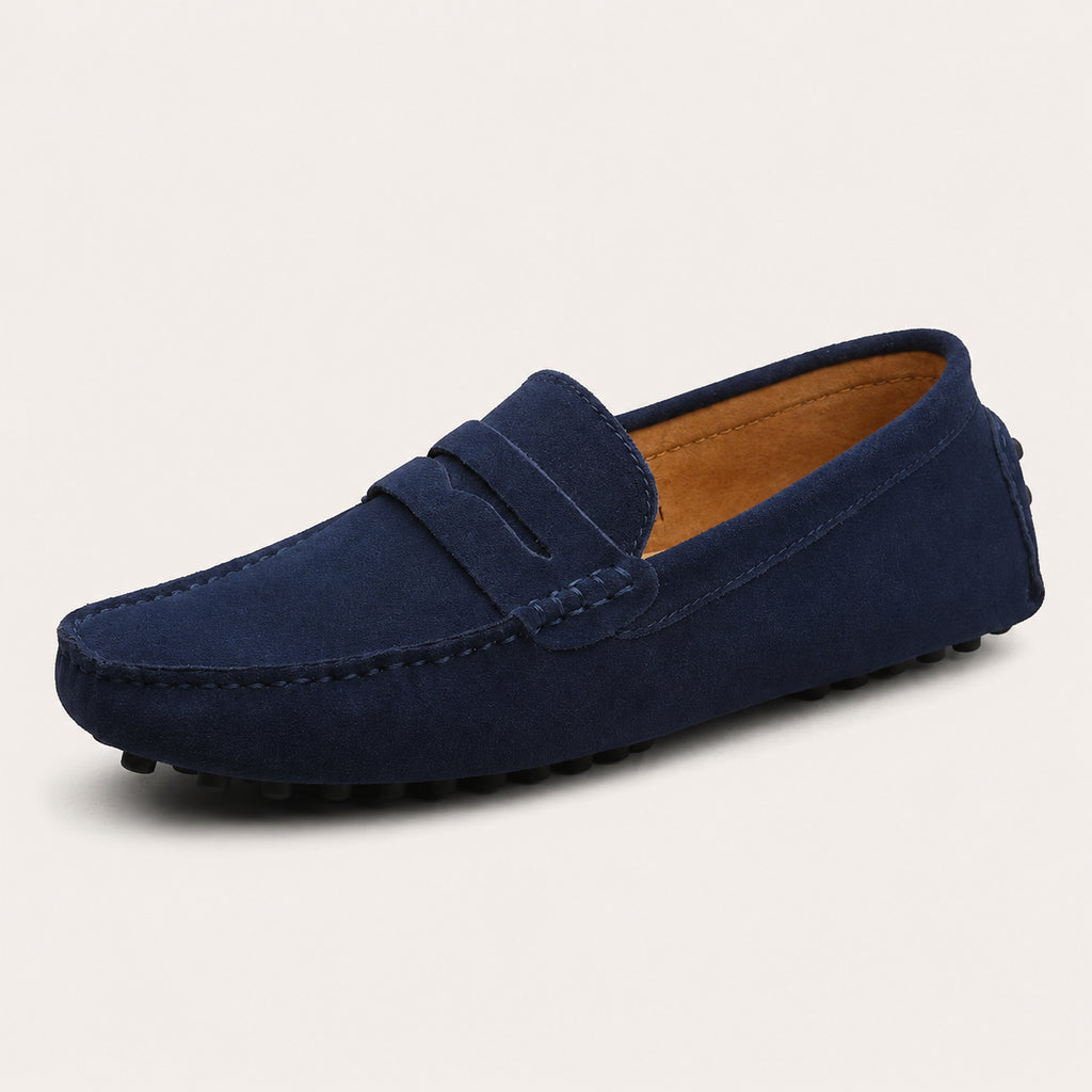 Mocassin Homme Été En Cuir Suédé Bleu - vue 3/4