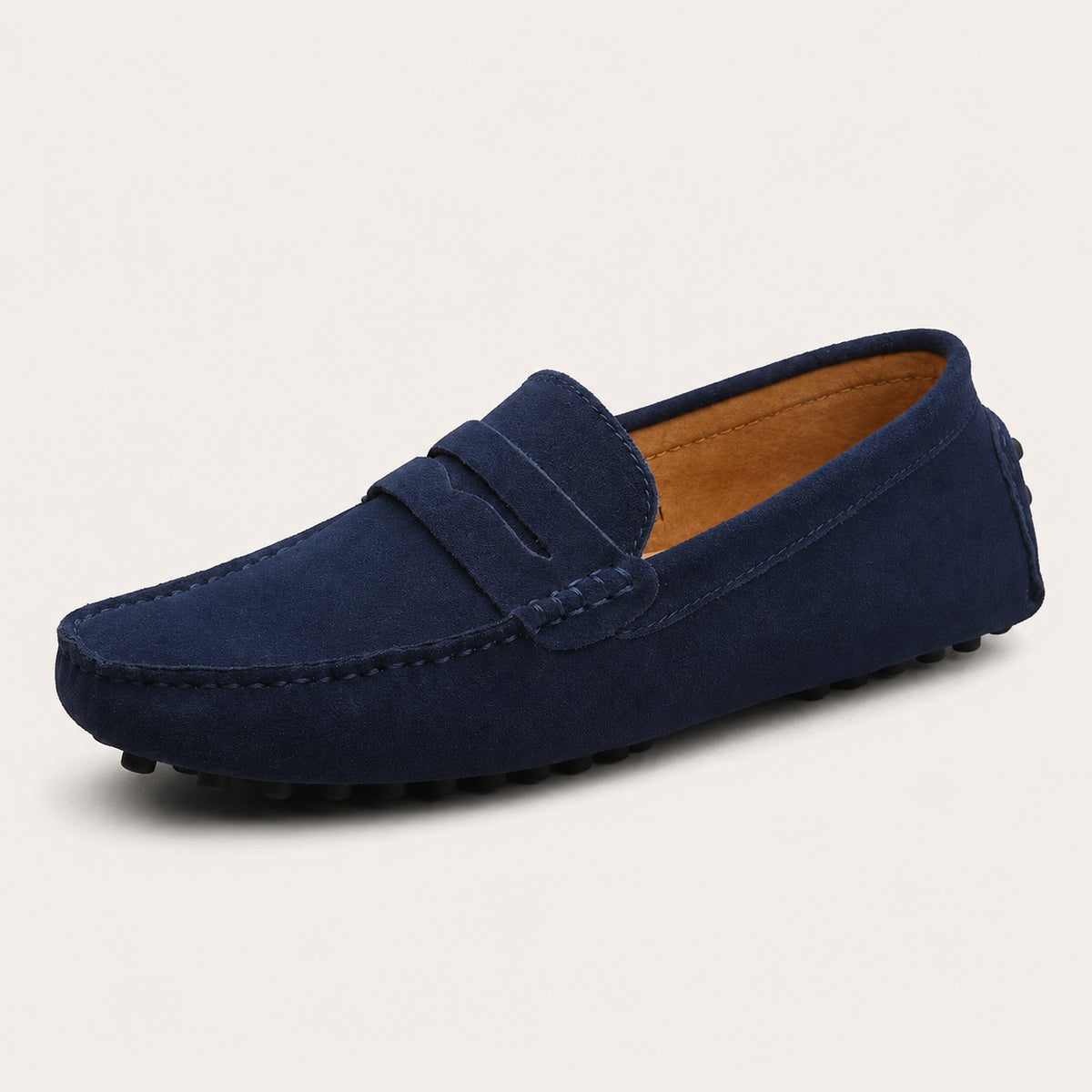 Mocassin Homme Été En Cuir Suédé Bleu - vue 3/4
