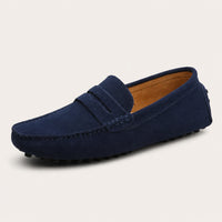 Mocassin Homme Été En Cuir Suédé Bleu - vue 3/4