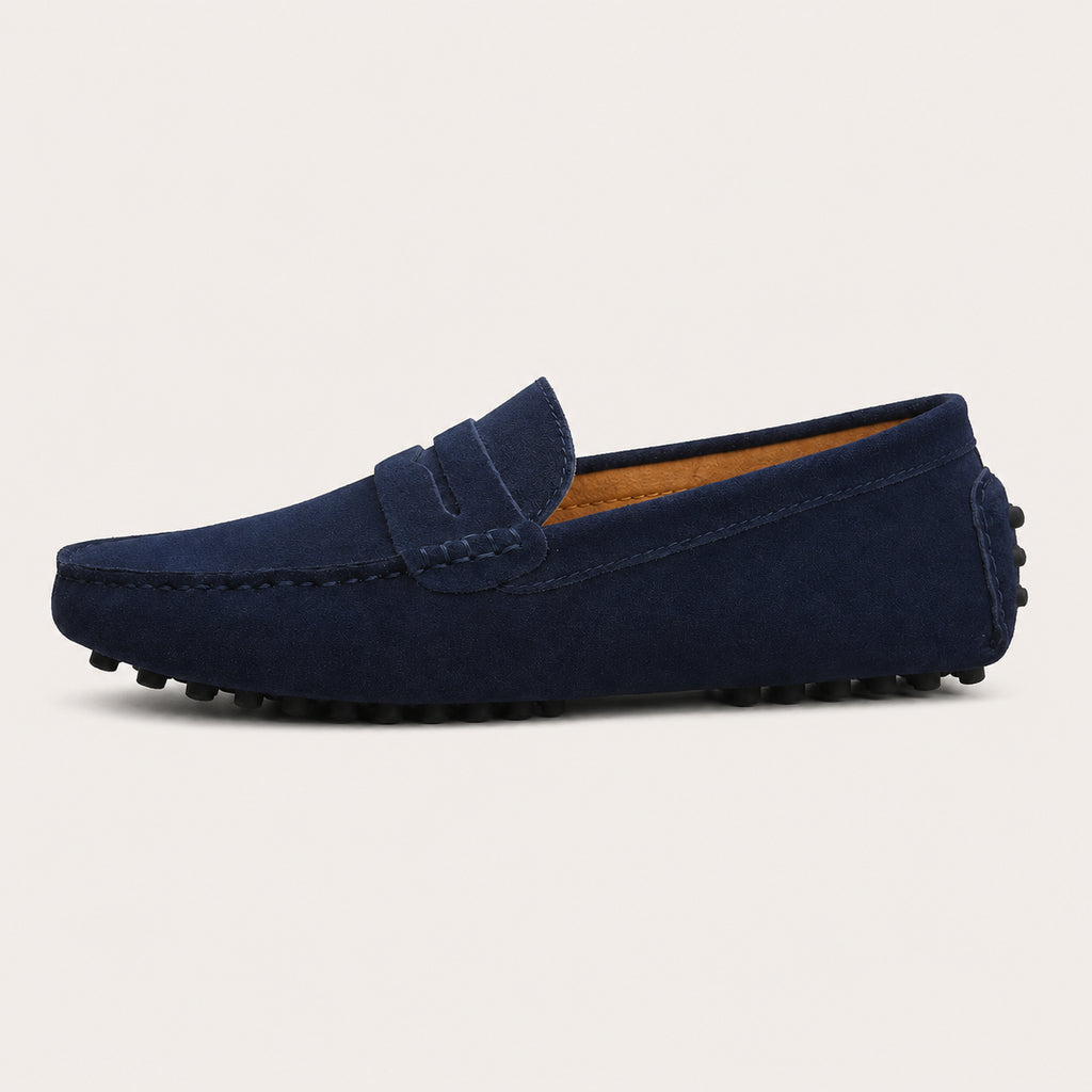 Mocassin Homme Été En Cuir Suédé Bleu - vue de côté