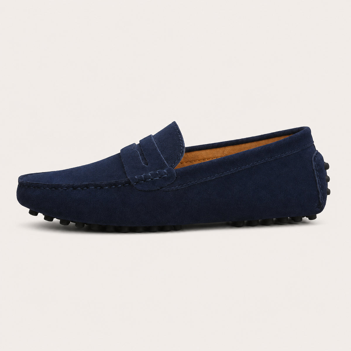 Mocassin Homme Été En Cuir Suédé Bleu - vue de côté