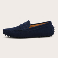 Mocassin Homme Été En Cuir Suédé Bleu - vue de côté
