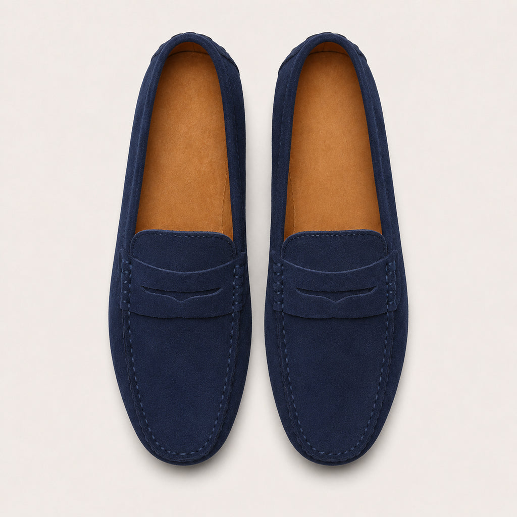 Mocassin Homme Été En Cuir Suédé Bleu - vue du dessus