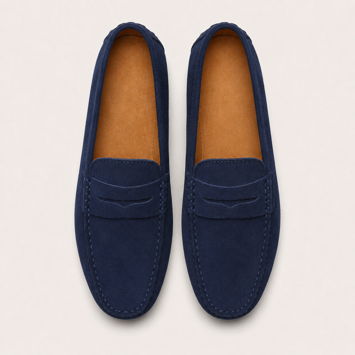 Mocassin Homme Été En Cuir Suédé Bleu - vue du dessus