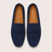 Mocassin Homme Été En Cuir Suédé Bleu - vue du dessus