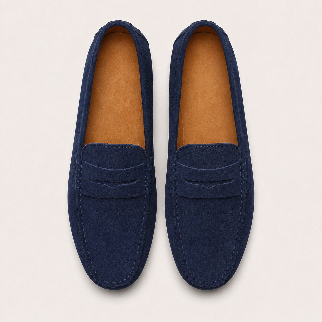 Mocassin Homme Été En Cuir Suédé Bleu - vue du dessus