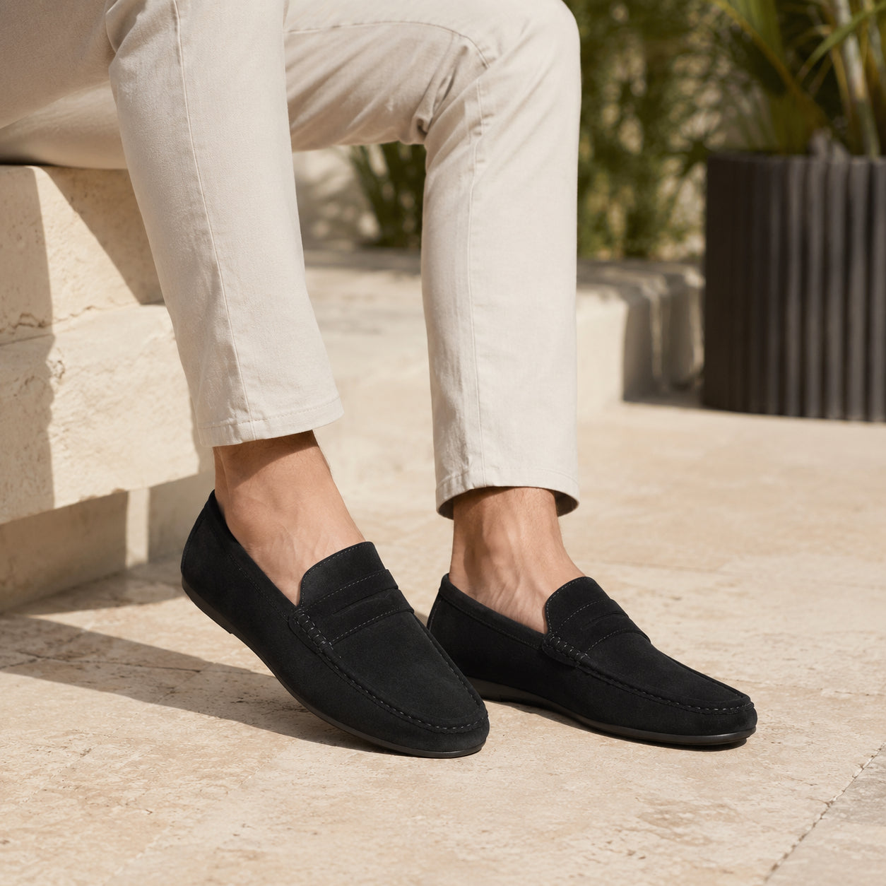 Mocassin Homme Été En Suédine Noir - vue 3/4