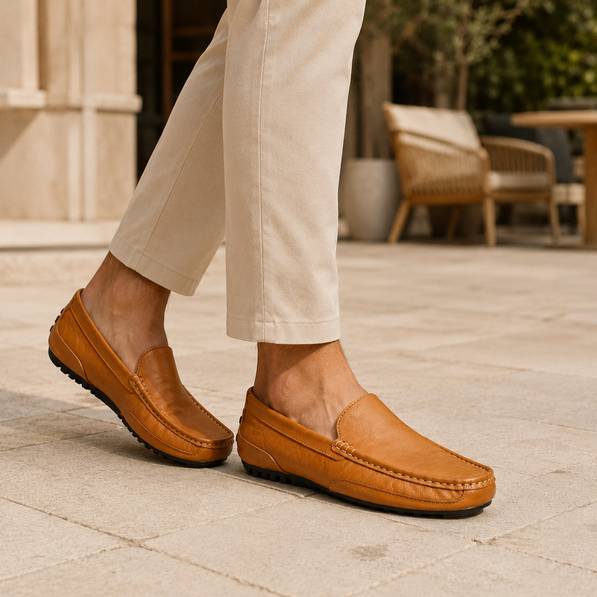 Mocassin Homme Luxe En Cuir Marron - porté