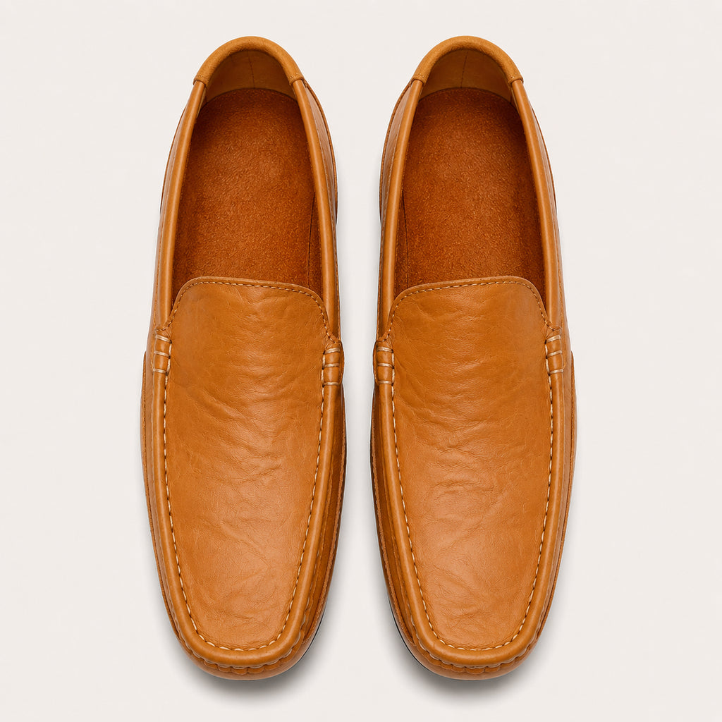 Mocassin Homme Luxe En Cuir Marron - vue du dessus