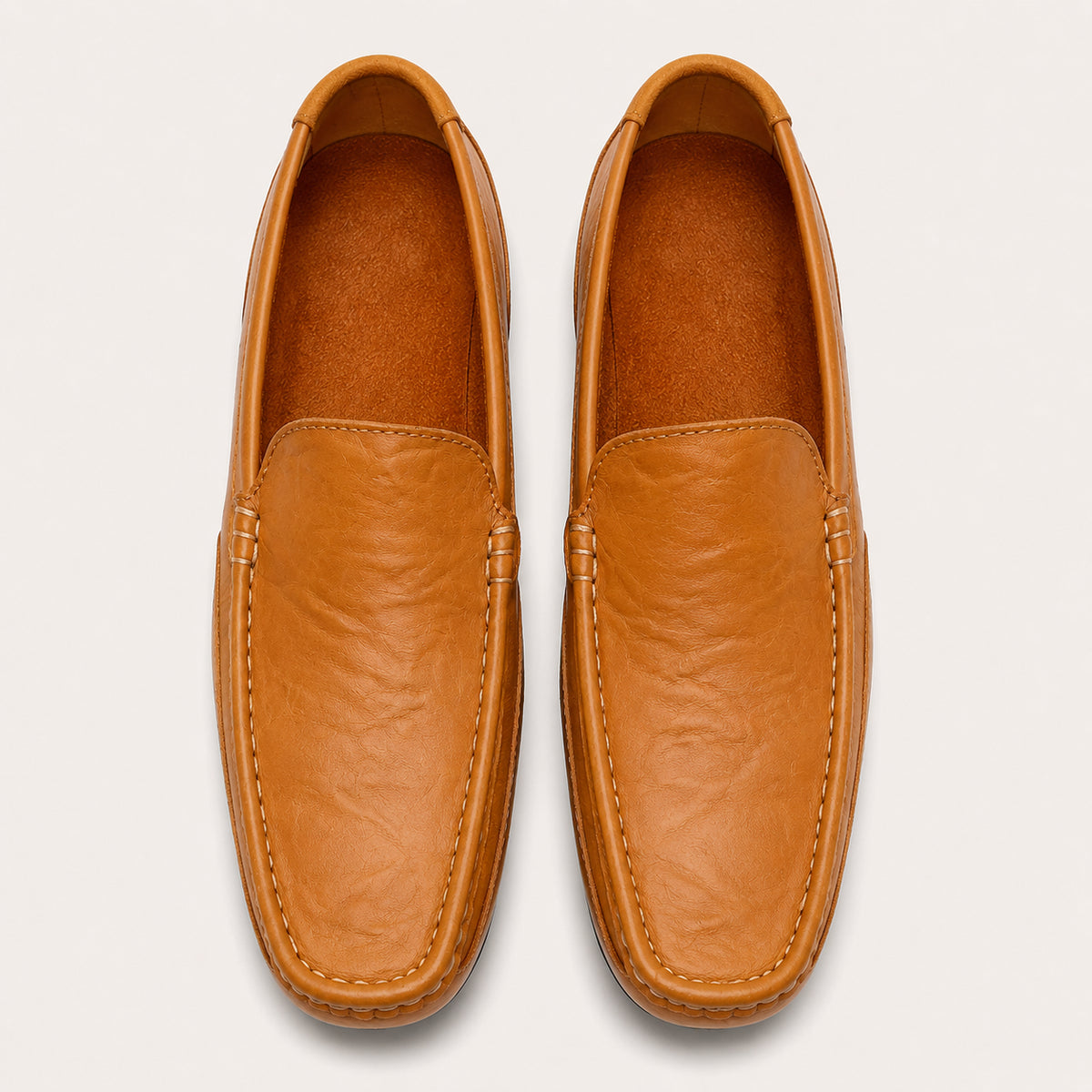 Mocassin Homme Luxe En Cuir Marron - vue du dessus