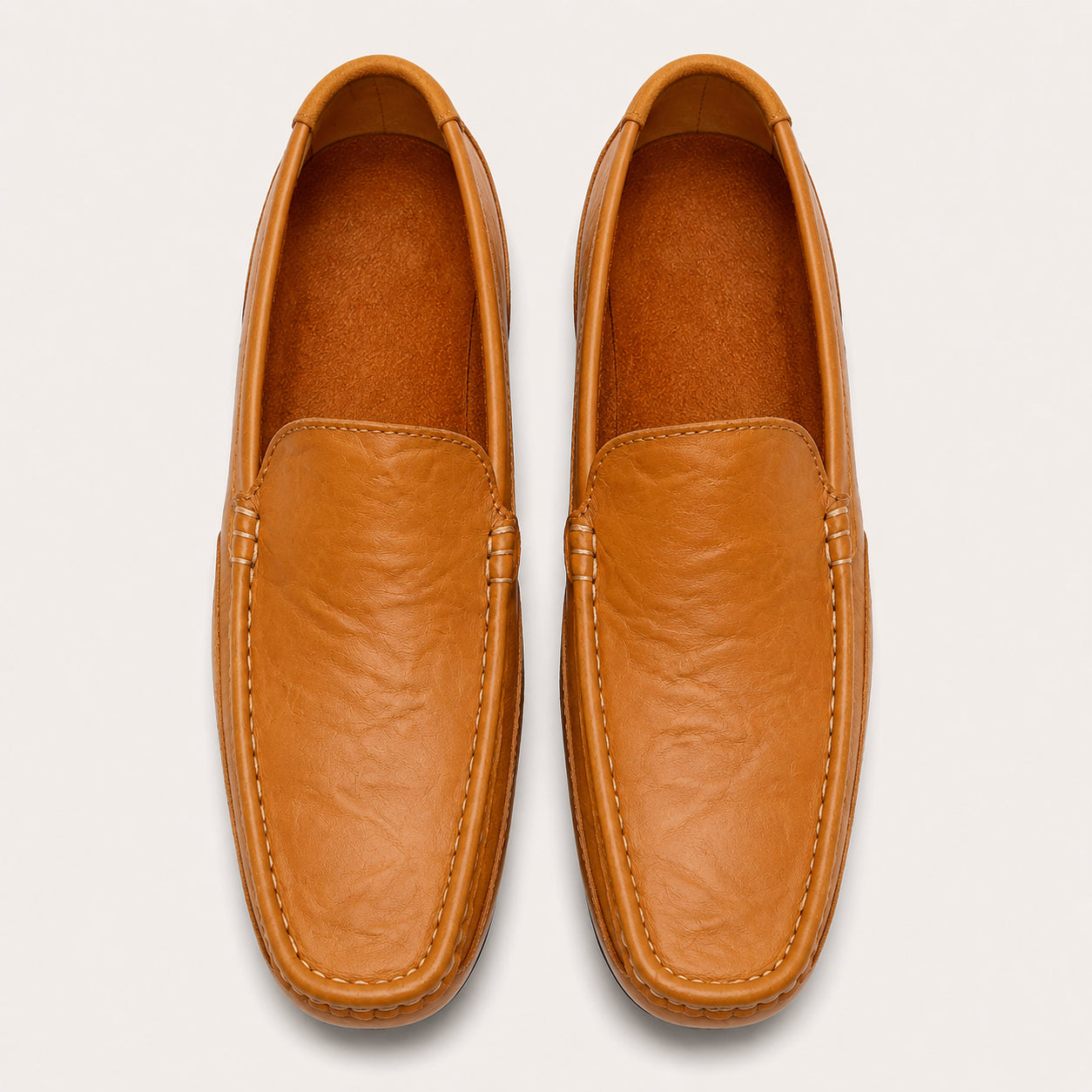 Mocassin Homme Luxe En Cuir Marron - vue du dessus
