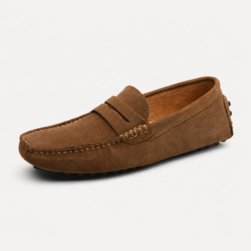 Mocassin Homme Marron En Cuir Suédé De Conduite - vue 3/4