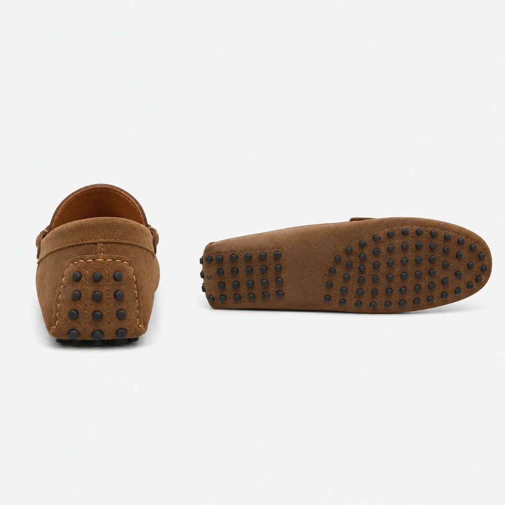 Mocassin Homme Marron En Cuir Suédé De Conduite - vue de la semelle