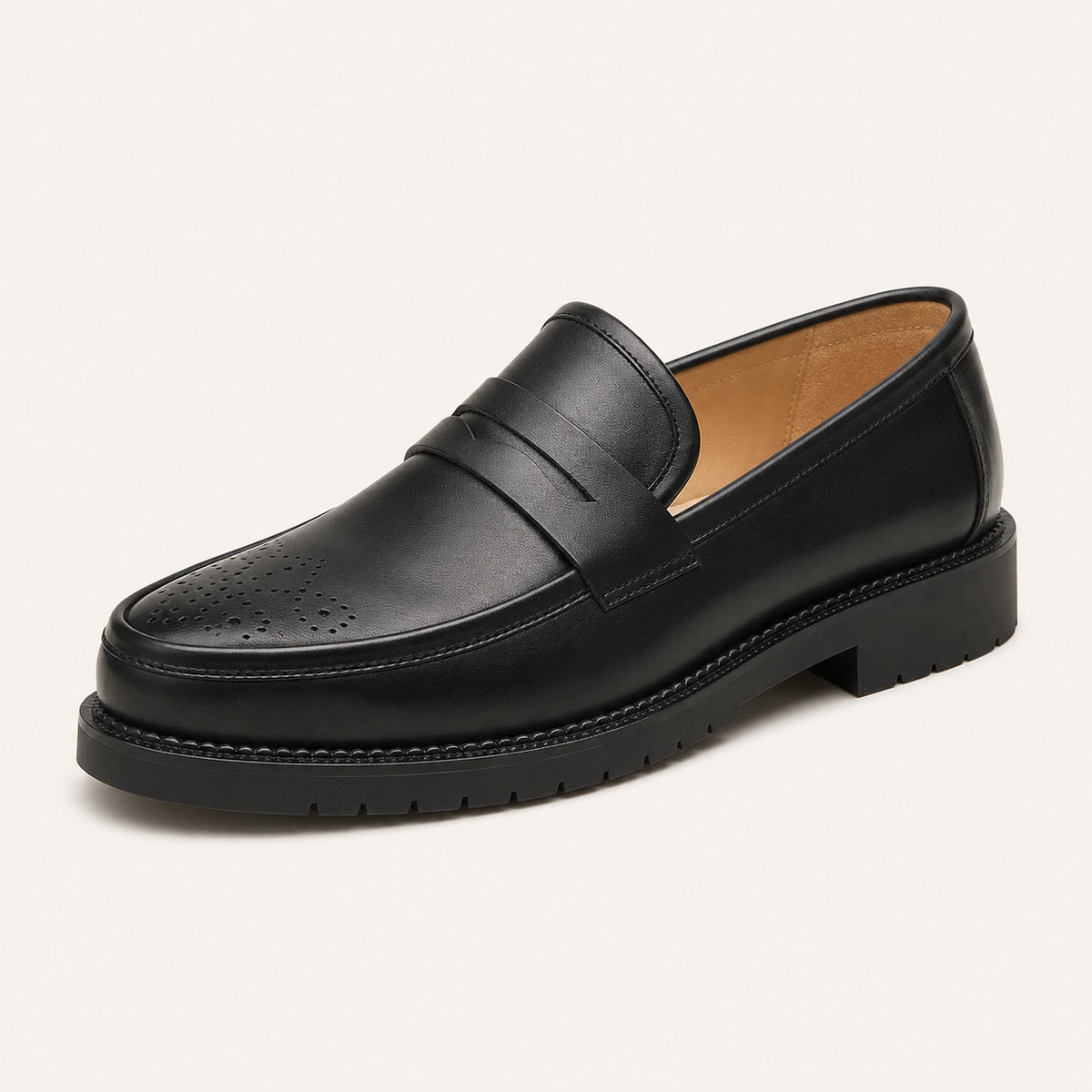 Mocassin Homme Noir Style Brogue - vue 3/4